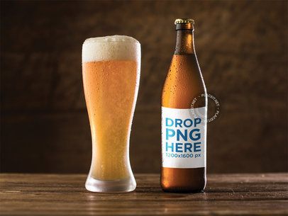 Beer Bottle Label Template with Witbier on Beer Glass on a Wooden Surface