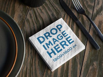 Set of Napkins Template Lying on a Wooden Table Before Lunch