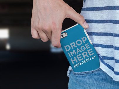iPhone 6 Case Mockup Being Taken Out of a Pocket a12886