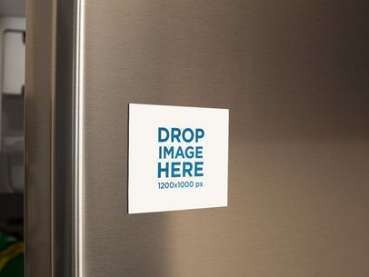 Fridge Magnet Mockup on a Metallic Fridge Door a14799