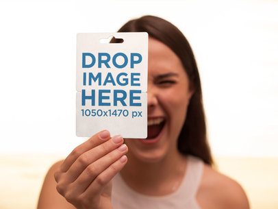 Pretty Woman Playing With a Gift Card Template Outdoors