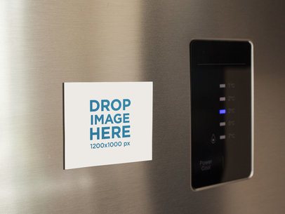 Mockup of a Magnet on a Fridge Door