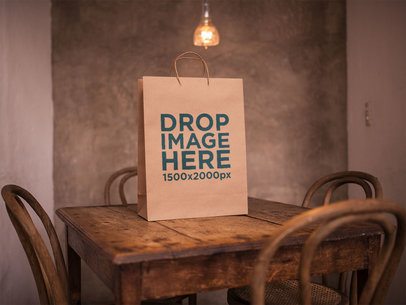 Paper Bag Template on a Small Wooden Table Under a Lamp
