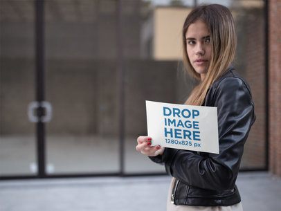 Template of a Woman Holding a Flyer While Walking in the City