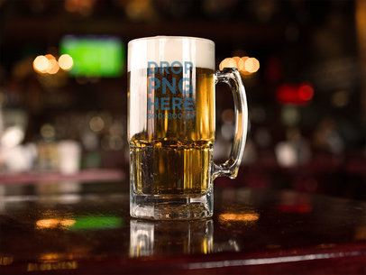 Beer Mug Template on a Bar With Lights in the Back
