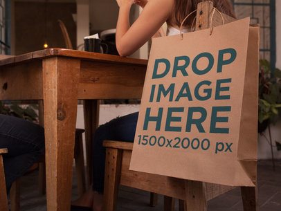 Paper Bag Template Hanging From a Woman Wooden Chair