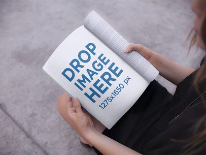 Woman Reading a Magazine Template While in the Street