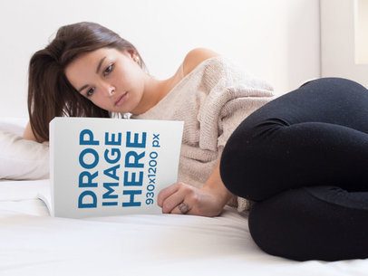 Relaxed Girl Reading a Book Template While Lying Down on Bed a14298
