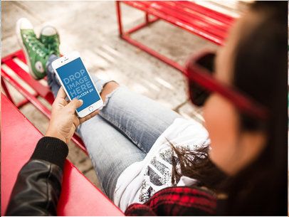 Hipster Girl in the Lunch Area Using her White iPhone 6 Mockup While Taking a Break a14214