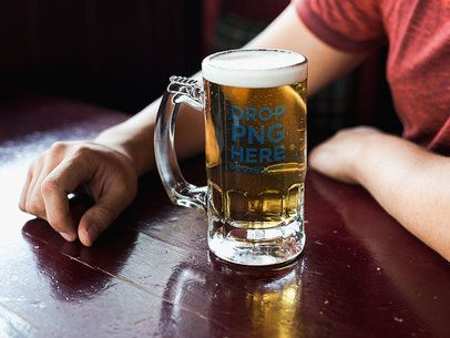 Dude At a Bar With a Beer Mug Template Standing on a Wooden Table