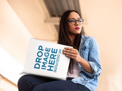 Template of a Woman Reading a School's Spiral Notebook