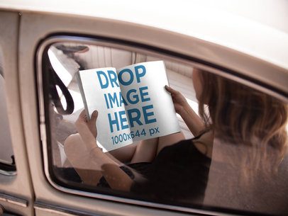 Woman Reading a Magazine Template in the Back Seat of a Car a14397