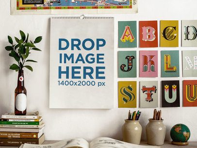 Vertical Calendar Mockup on a Decorated Wall