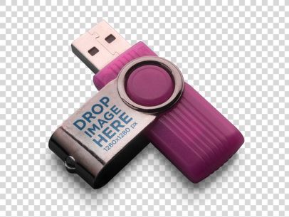 Purple USB Flash Drive Mockup Lying on a Transparent Surface a15053