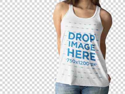 White Woman Wearing a Tank Top Mockup While Against a Transparent Backdrop