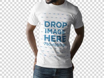 Young Man Wearing a T-Shirt Mockup Against a Transparent Background