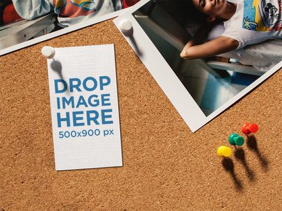 Vertical Business Card Template Pinned to a Cork Board