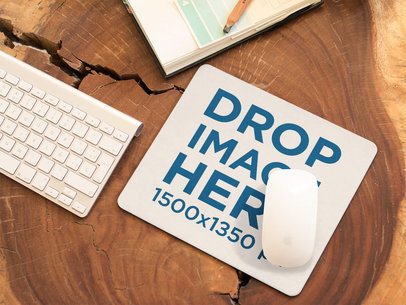 Mousepad Mockup on a Wooden Workstation